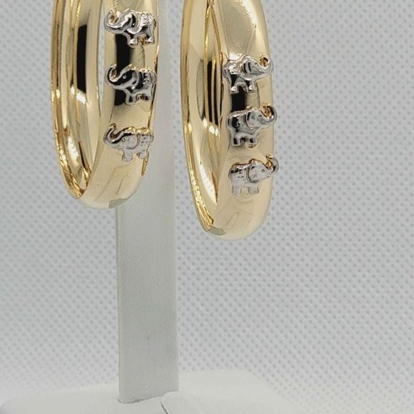 Brand New Brazilian 18k Gold Filled 3 Elephants Hoop Earrings - Picture 3 of 5